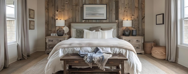 Premium Photo | Rustic farmhouseinspired guest room with a modern twist  Concept Farmhouse Style Modern Twist Rustic Charm Guest Room Design  Interior Decor